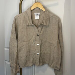 Vintage Tan Linen Button-Up Shirt